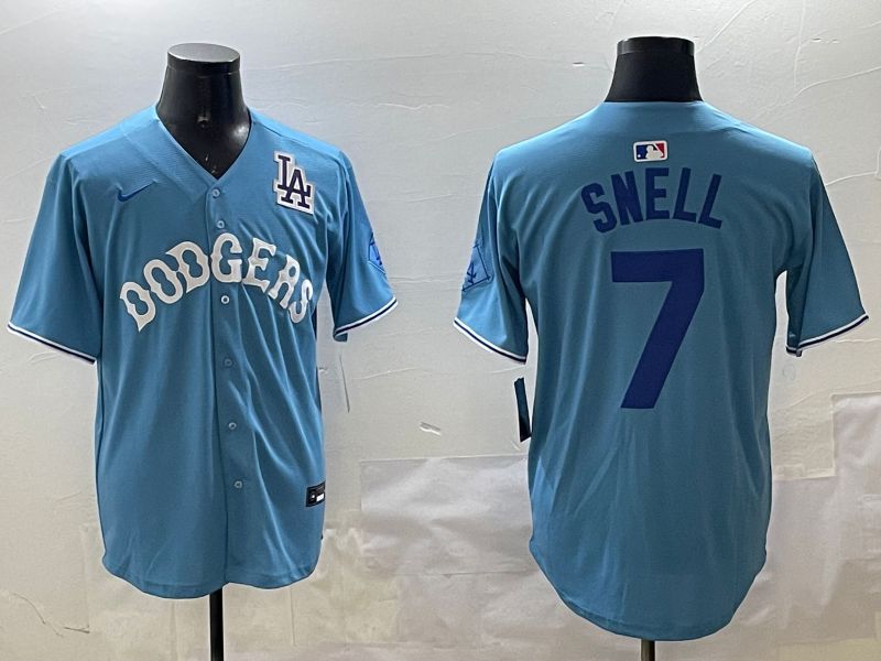 Men Los Angeles Dodgers 7 Snell Light Blue Joint Name 2025 Nike MLB Jersey style 18